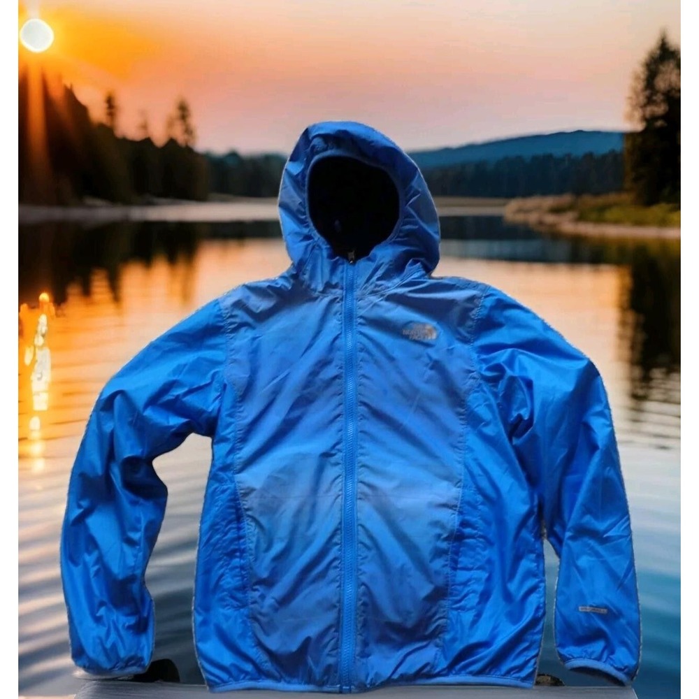 The North Face WindWall Reversible Jacket Boys L 14/16 Blue Black Hooded‎